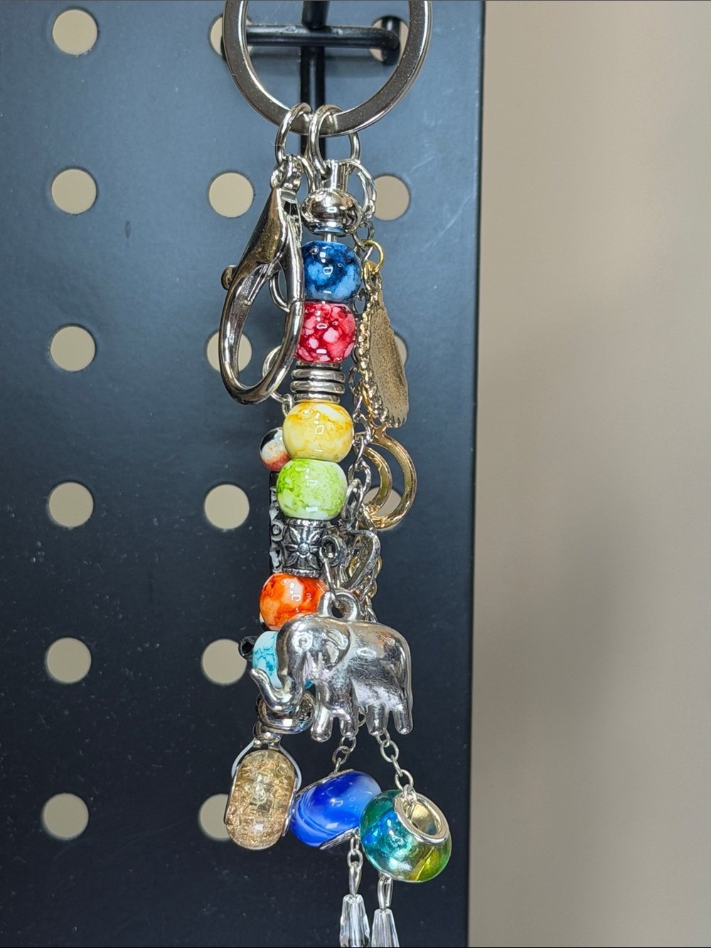 Beaded Elephant Keychain Charm - Multicolor D12
